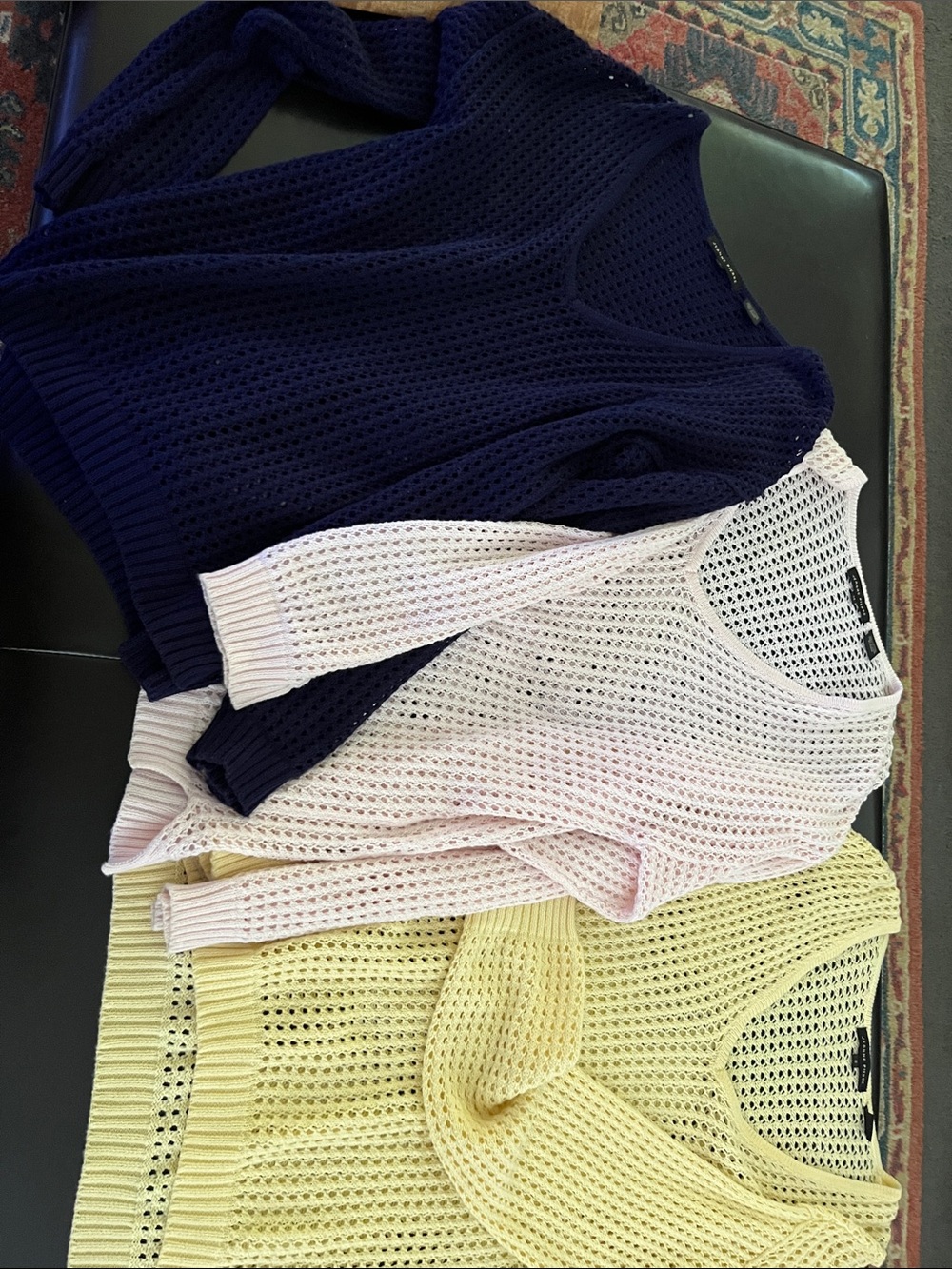 Open-Knit Sweater Trio - Navy, Light Pink, Pale Yellow